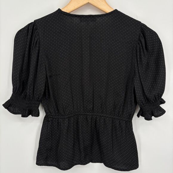 Ten Sixty Sherman Polka Dot V-neck Blouse, Sz XS, Ruffle Smocked Button Front - Picture 5 of 10